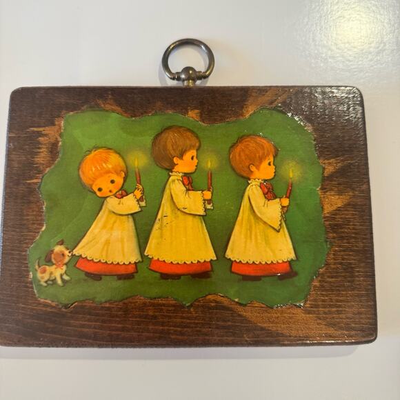 VTG Christmas Wall Hanging Plaque Decoupage Choir Alter Boy Handmade Artisan - Picture 5 of 13
